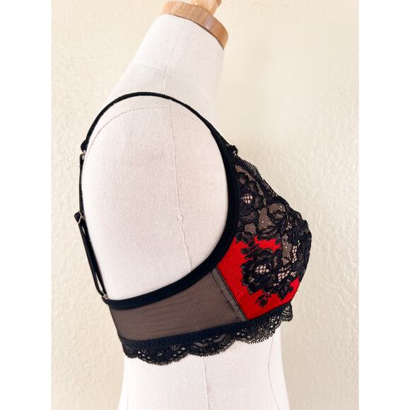 Victoria's Secret Quarter Cup Lace Bralette Medium Low Cut Black Red - Picture 5 of 6
